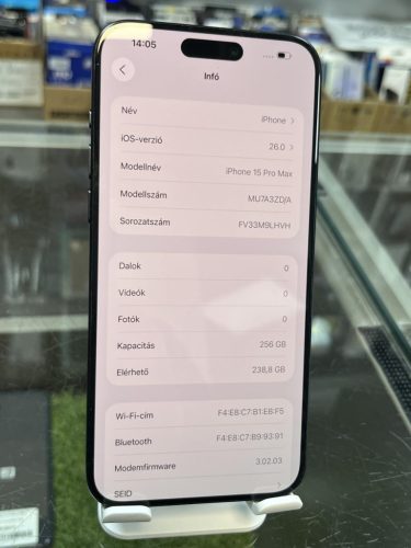 iPhone 15 PRO Max 256GB 5G Kék Mobiltelefon , HASZNÁLT