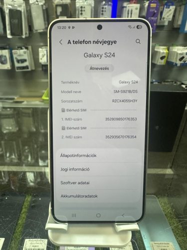 Samsung Galaxy S24  SM-S921B 5G 256GB 8GB DS Márványszürke, HASZNÁLT  