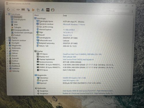 Dell Latitude 5580 - 15.6" FHD  i5-6440HQ, 8GB, 256GB SSD, Win11 Prof - Fekete , használt Notebook