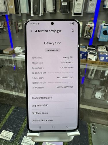 Samsung Galaxy S22  5G 128GB 8GB RAM SM-S901 FEKETE DUAL SIM MOBILTELEFON, HASZNÁLT
