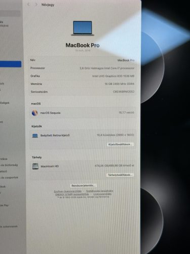 Apple MacBook Pro 15.4" Retina Touchbar Mid 2018 I7-8750H 16GB  / 256 SSD sötétszürke , FELÚJITOTT