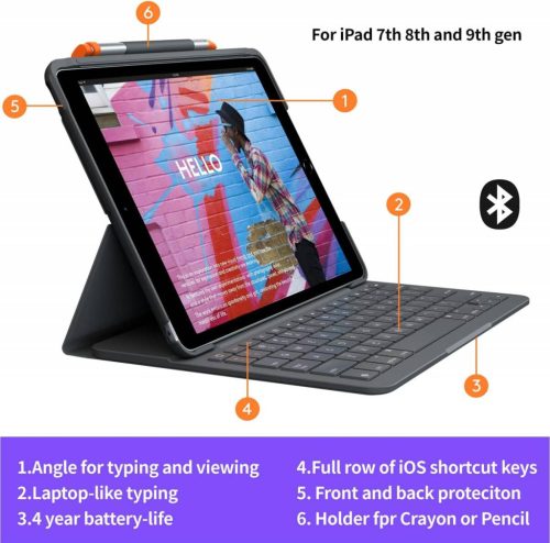 Logitech Slim Folio – iPad (7., 8. és 9. generáció) billentyűzetes tok, UK kiosztás